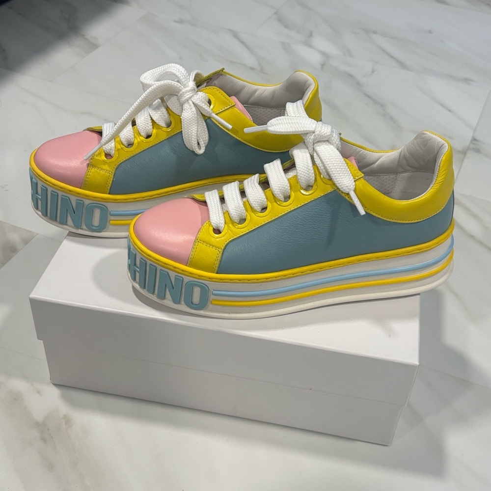 Moschino Pastel Pink Blue Yellow Platform Sneakers